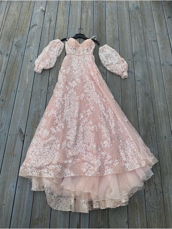 Sherri Hill Dresses & Skirts - Sherri Hill Blush Pink Lace Prom Gown with Puff Sleeves